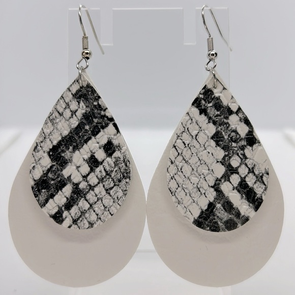 Jewelry - Faux Leather Dangle Earrings Snake Skin Double Layer